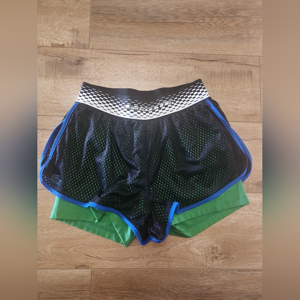 Women's Lacoste Sports Mesh Layered Slimming Stretch Shorts Size US S EU 38 EUC - Picture 4 of 13